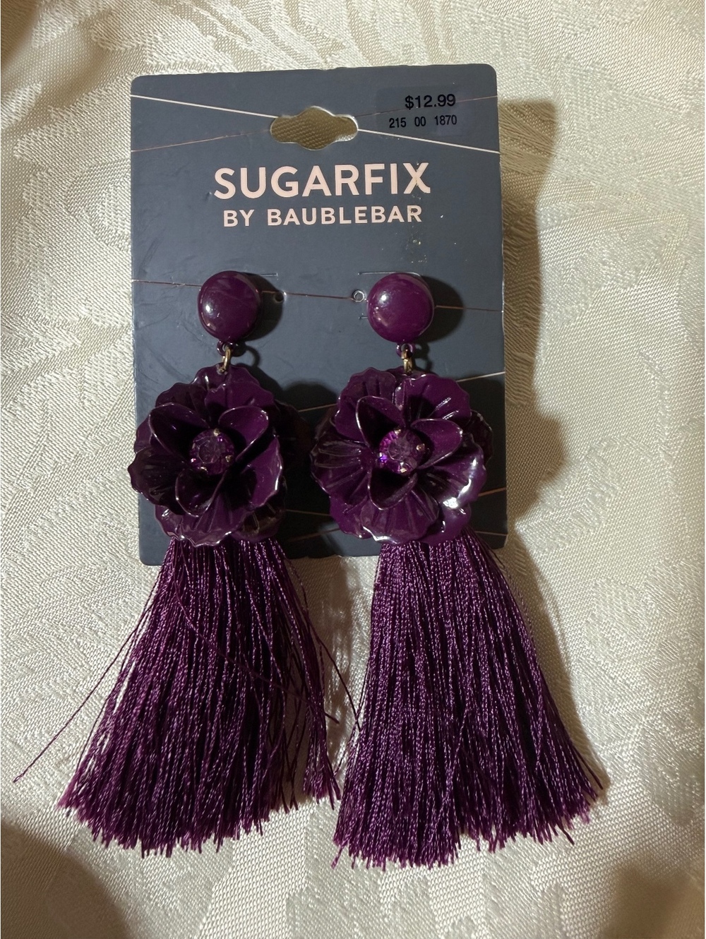 New SUGARFIX BaubleBar Purple Flower Tassel Earrings Statement Boho